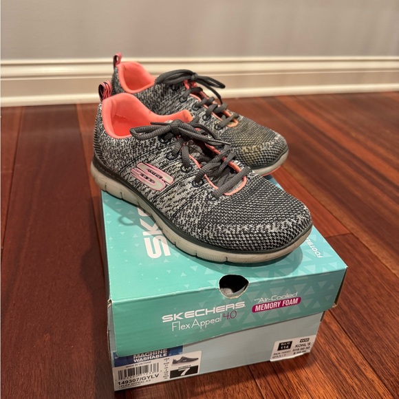 Skechers Gray and Pink Flex Appeal Sneakers - Picture 1 of 6